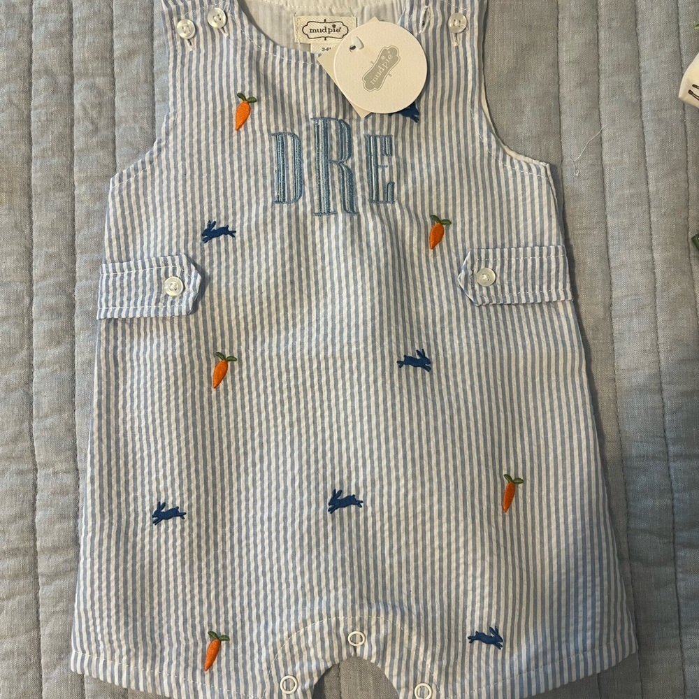 Mud Pie Sear sucker Baby Romper with Carrot Accents
